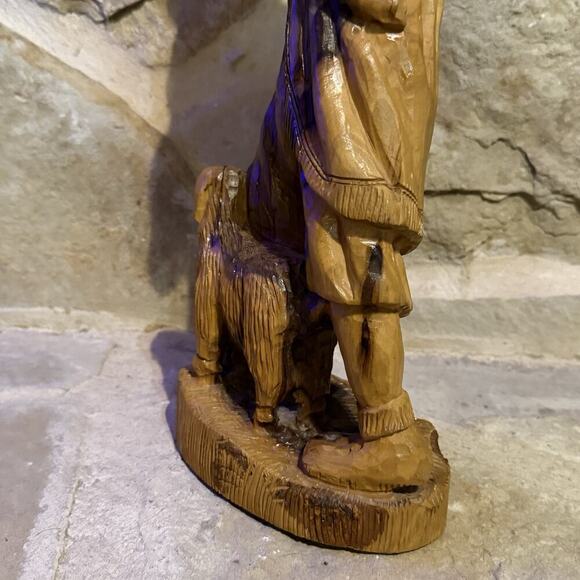 VTG 1975 Hand Carved Olive Wood Statue Man Sheep Shepherd 15" Old City Jerusalem - Picture 7 of 16
